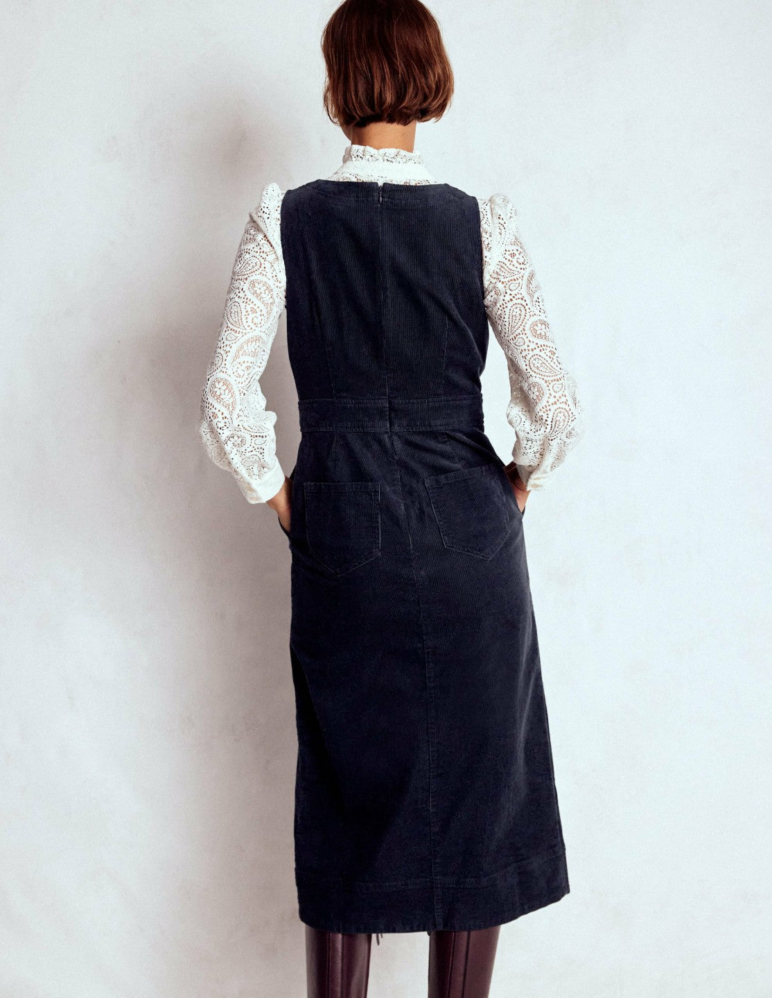 Ula Box Pleat Cord Midi Dress-Midnight Blue / Boden On sale