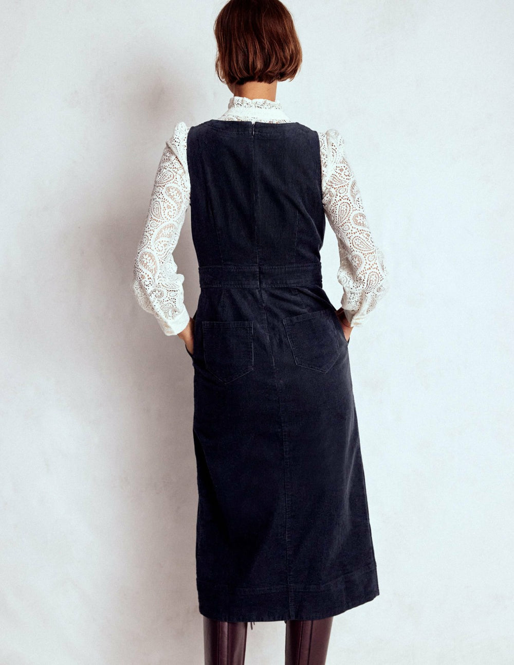Ula Box Pleat Cord Midi Dress-Midnight Blue / Boden On sale