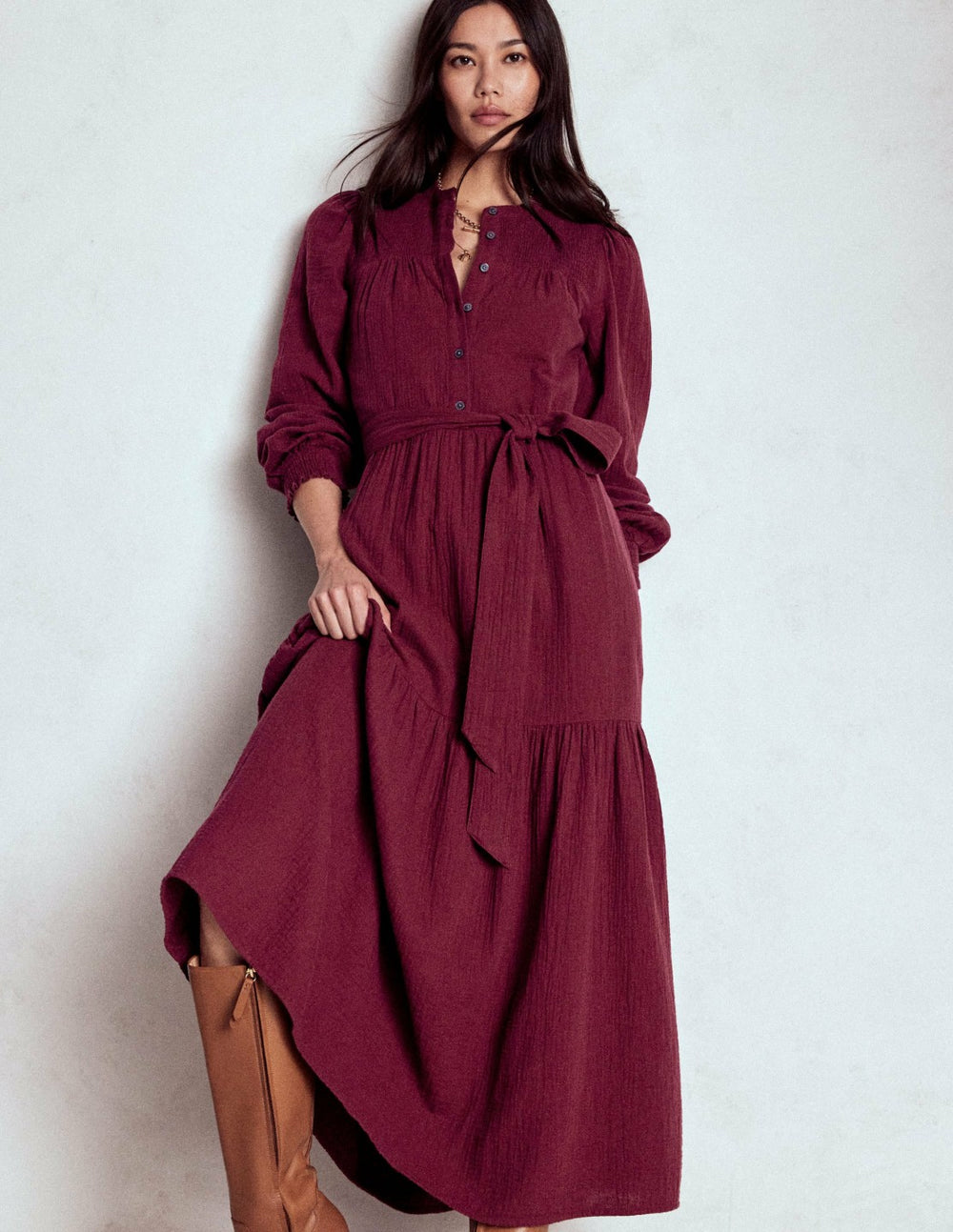 Cecily Double Cloth Midi Dress-Deep Wisteria / Boden