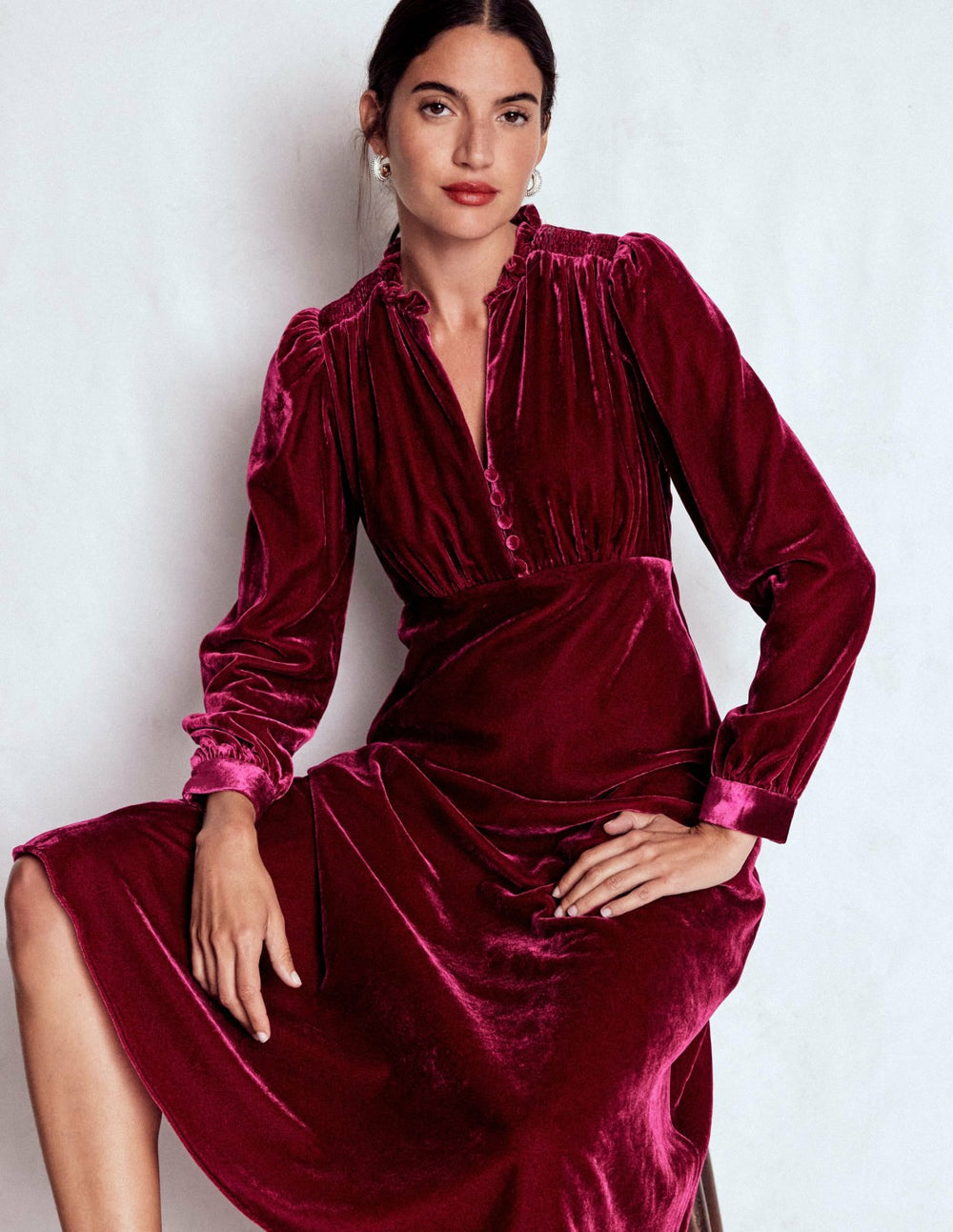 Cassie Velvet Tea Dress-Ruby Red / Boden Sale