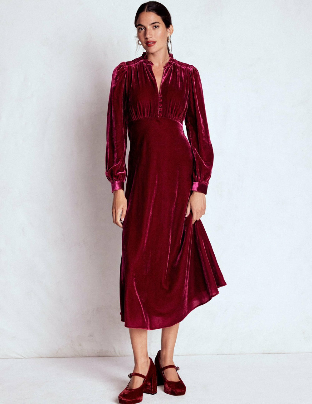 Cassie Velvet Tea Dress-Ruby Red / Boden Sale