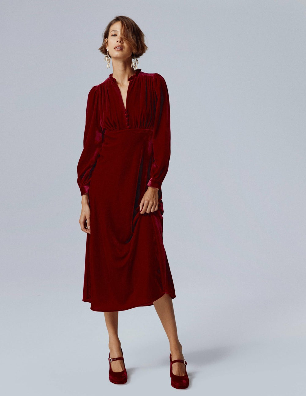 Cassie Velvet Tea Dress-Ruby Red / Boden Sale