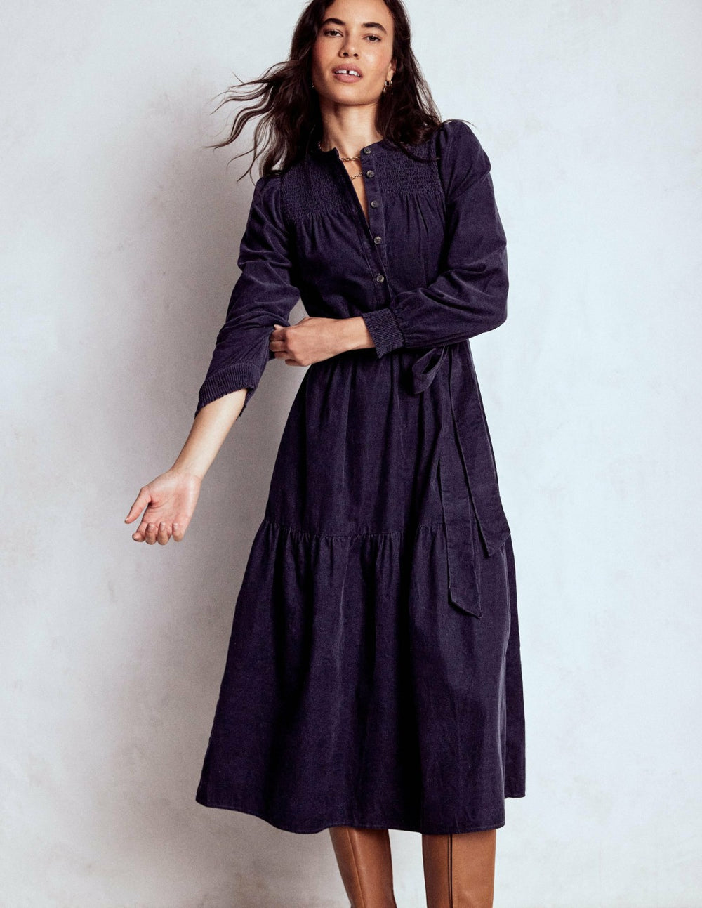Cecily Cord Midi Dress-Navy / Boden Online