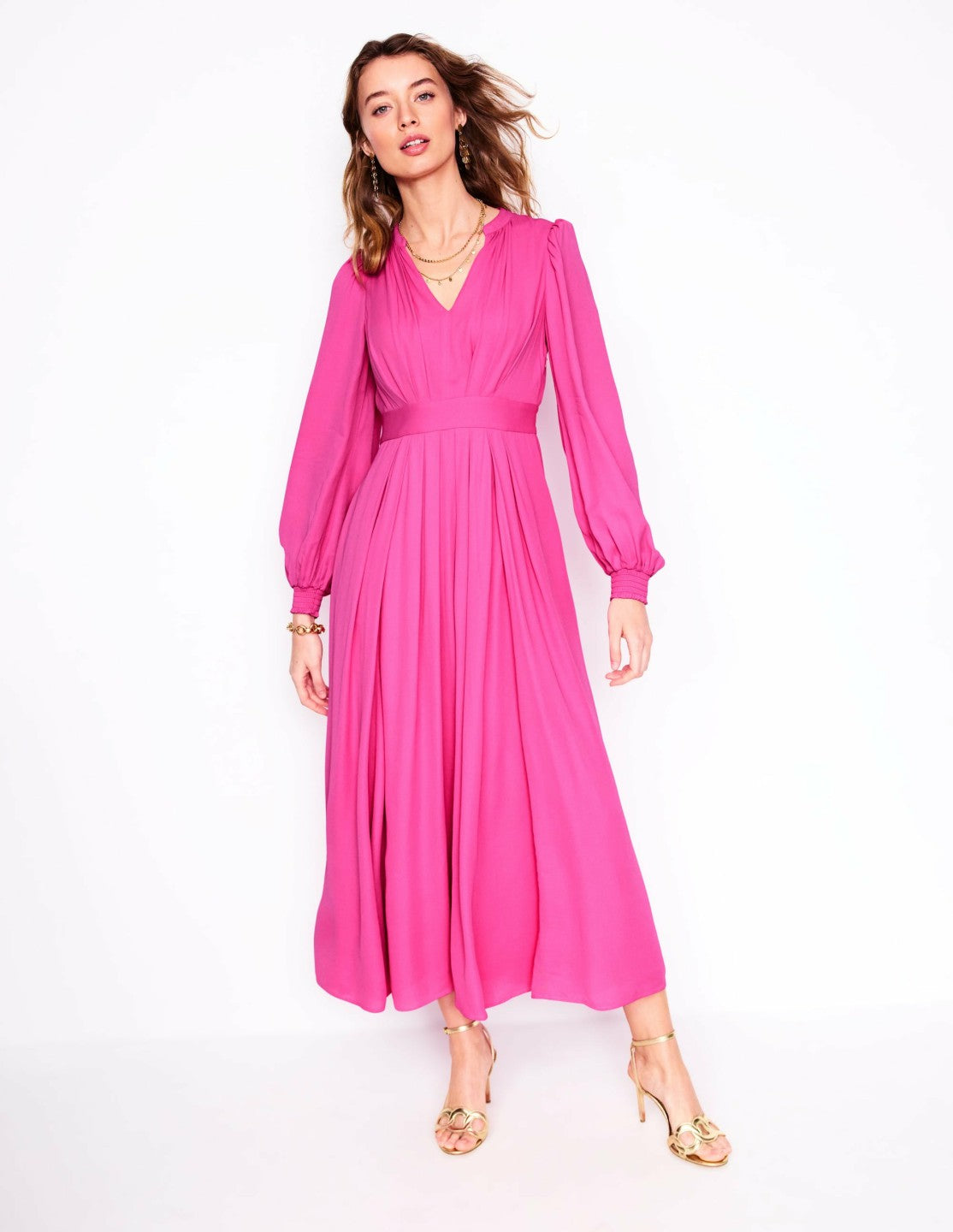 Pleat Detail Blouson Dress-Cosmos Pink / Boden Outlet