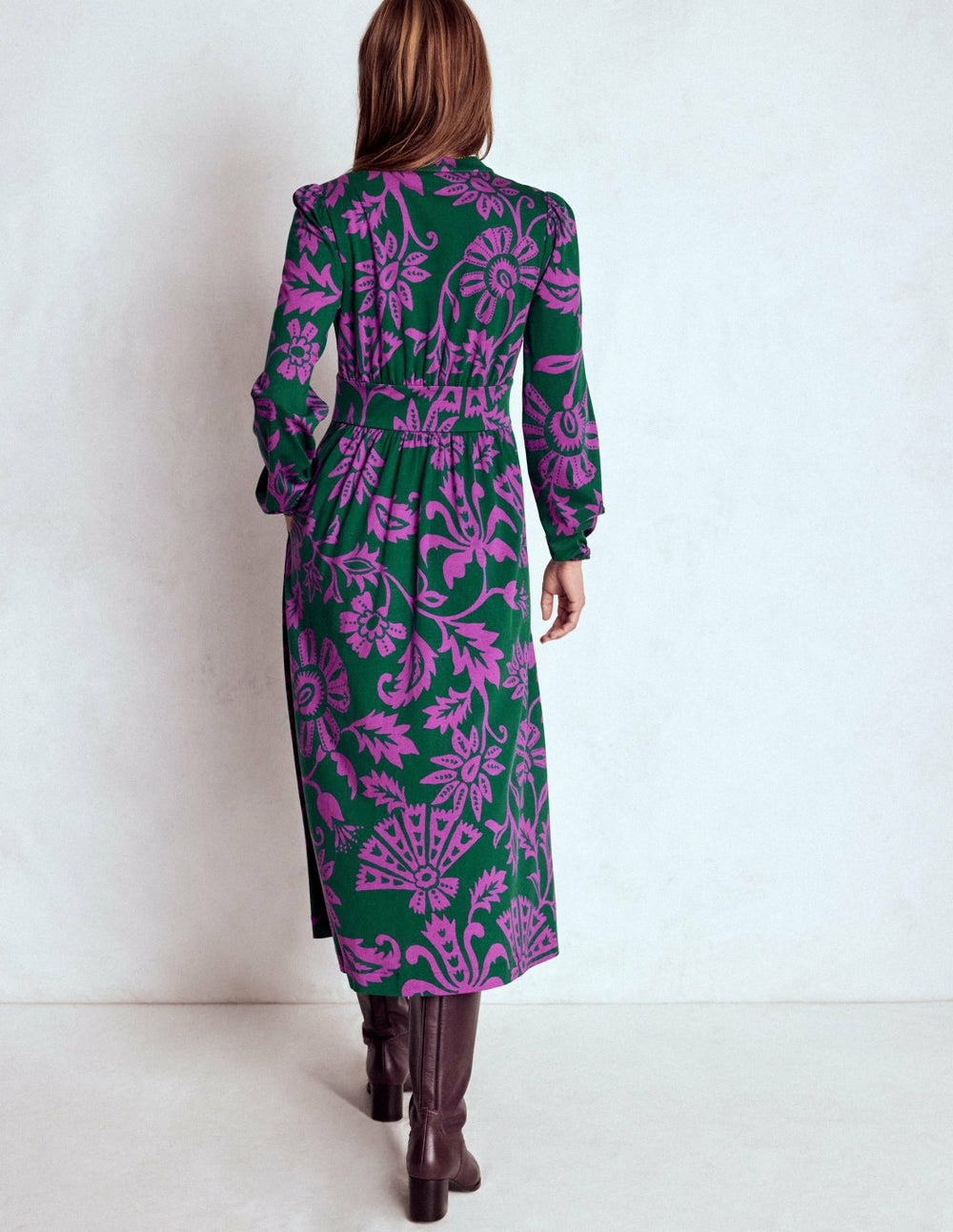 Natalia Long Sleeve Tea Dress-Emerald Night, Elaborate Vine / Boden Discount