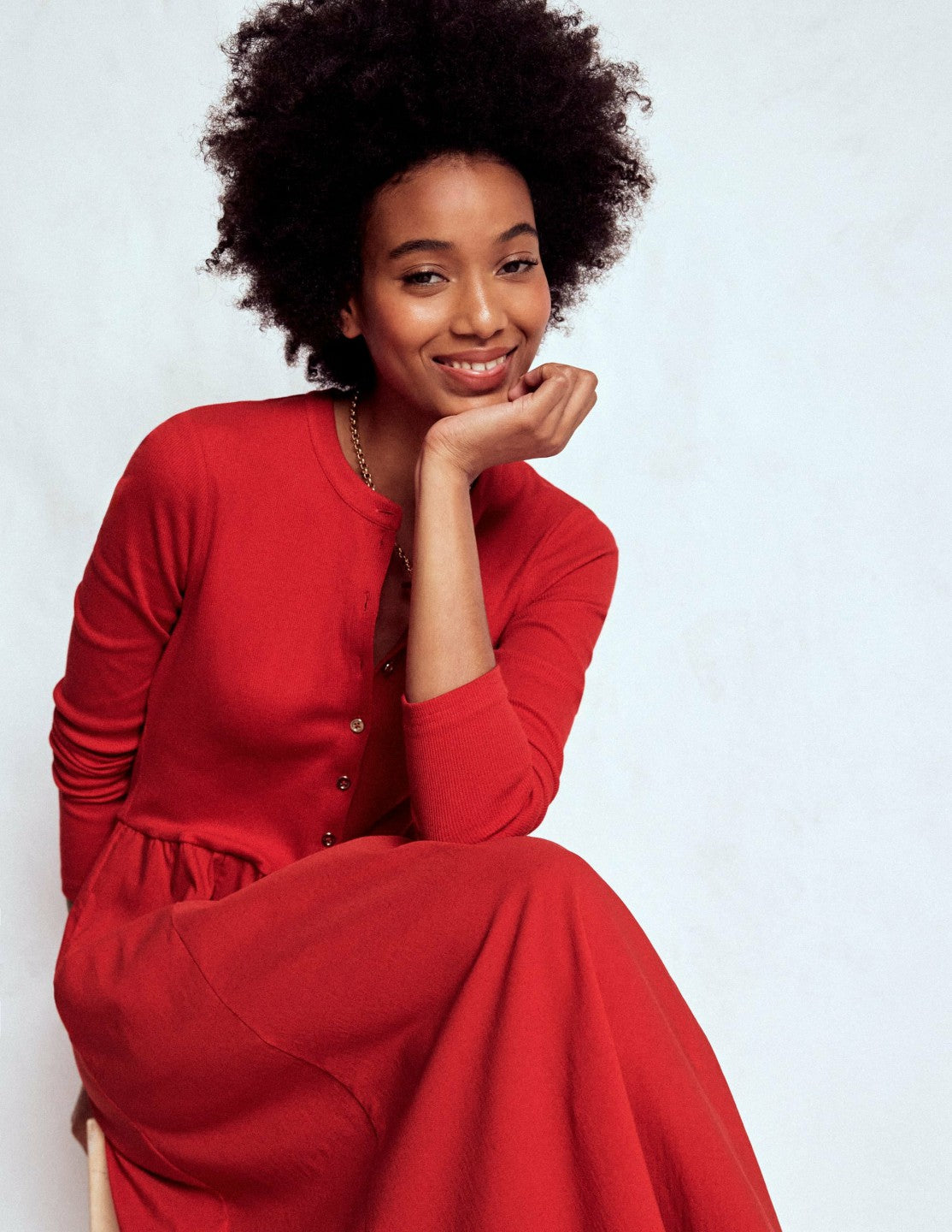 Button Detail Mix Dress-Crimson Red / Boden On sale