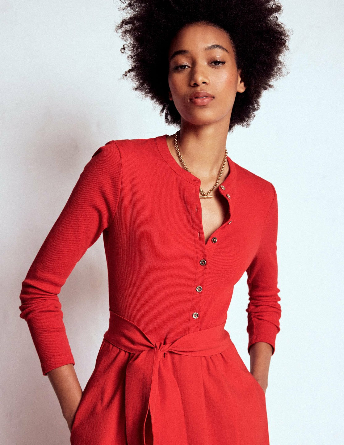 Button Detail Mix Dress-Crimson Red / Boden On sale