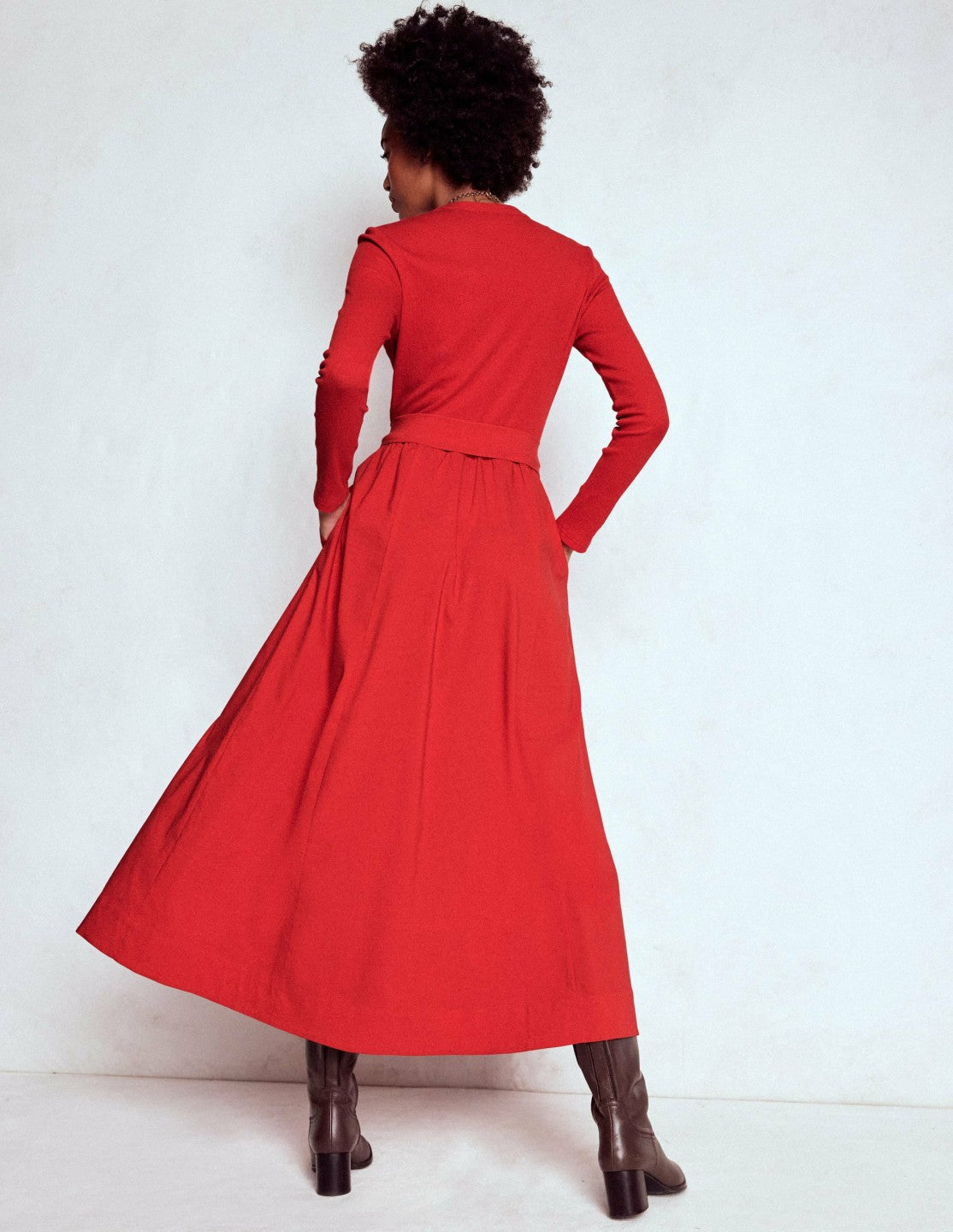 Button Detail Mix Dress-Crimson Red / Boden On sale