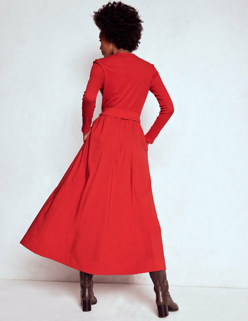 Button Detail Mix Dress-Crimson Red / Boden On sale