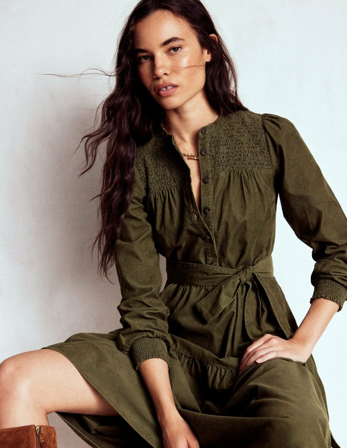 Cecily Cord Midi Dress-Woodland Green / Boden us