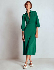 Pip Zip-Up Ponte Midi Dress-Emerald Night / Boden Sale