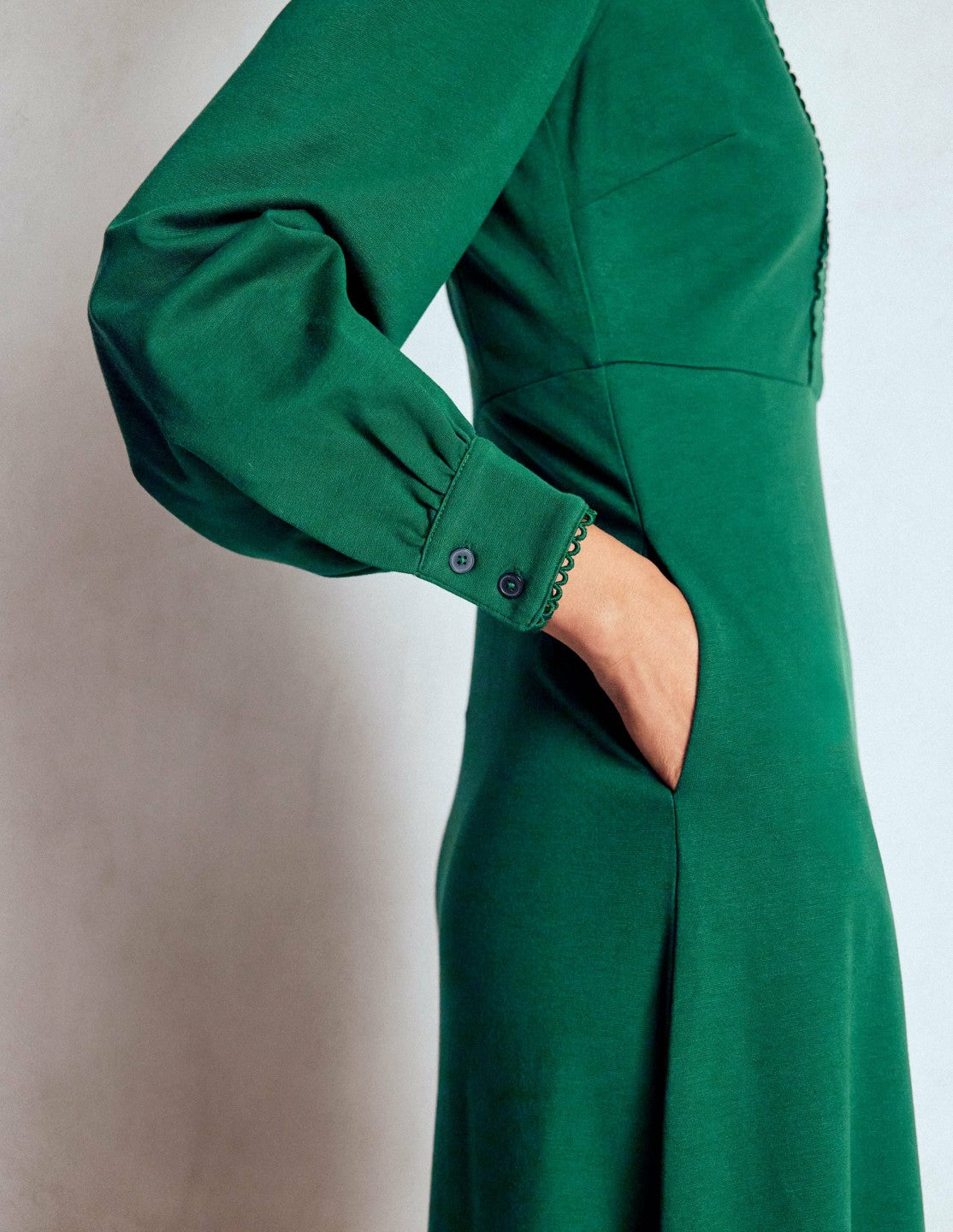 Pip Zip-Up Ponte Midi Dress-Emerald Night / Boden Sale