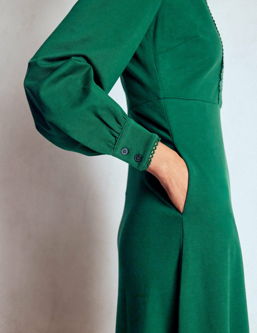 Pip Zip-Up Ponte Midi Dress-Emerald Night / Boden Sale