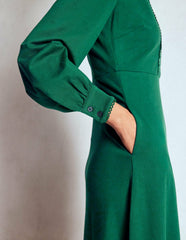 Pip Zip-Up Ponte Midi Dress-Emerald Night / Boden Sale