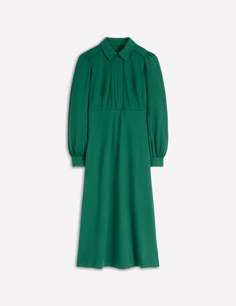 Pip Zip-Up Ponte Midi Dress-Emerald Night / Boden Sale