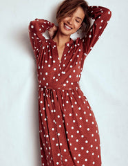 Naomi Long Sleeve Jersey Dress-Burnt Orange, Painted Dot / Boden Outlet