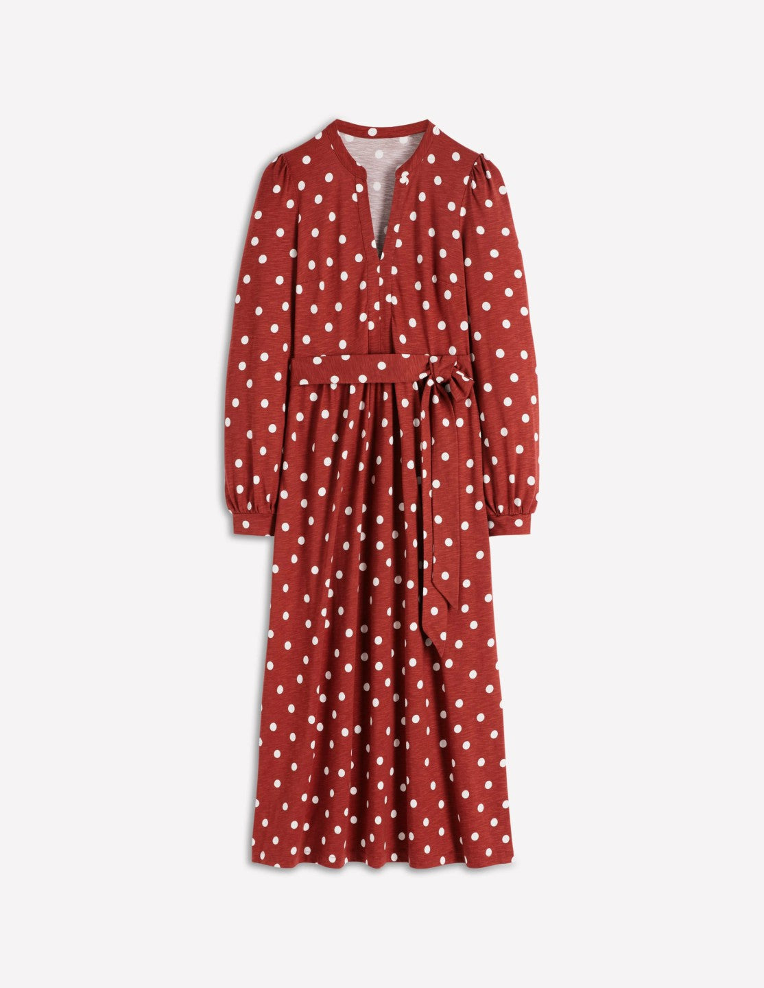 Naomi Long Sleeve Jersey Dress-Burnt Orange, Painted Dot / Boden Outlet