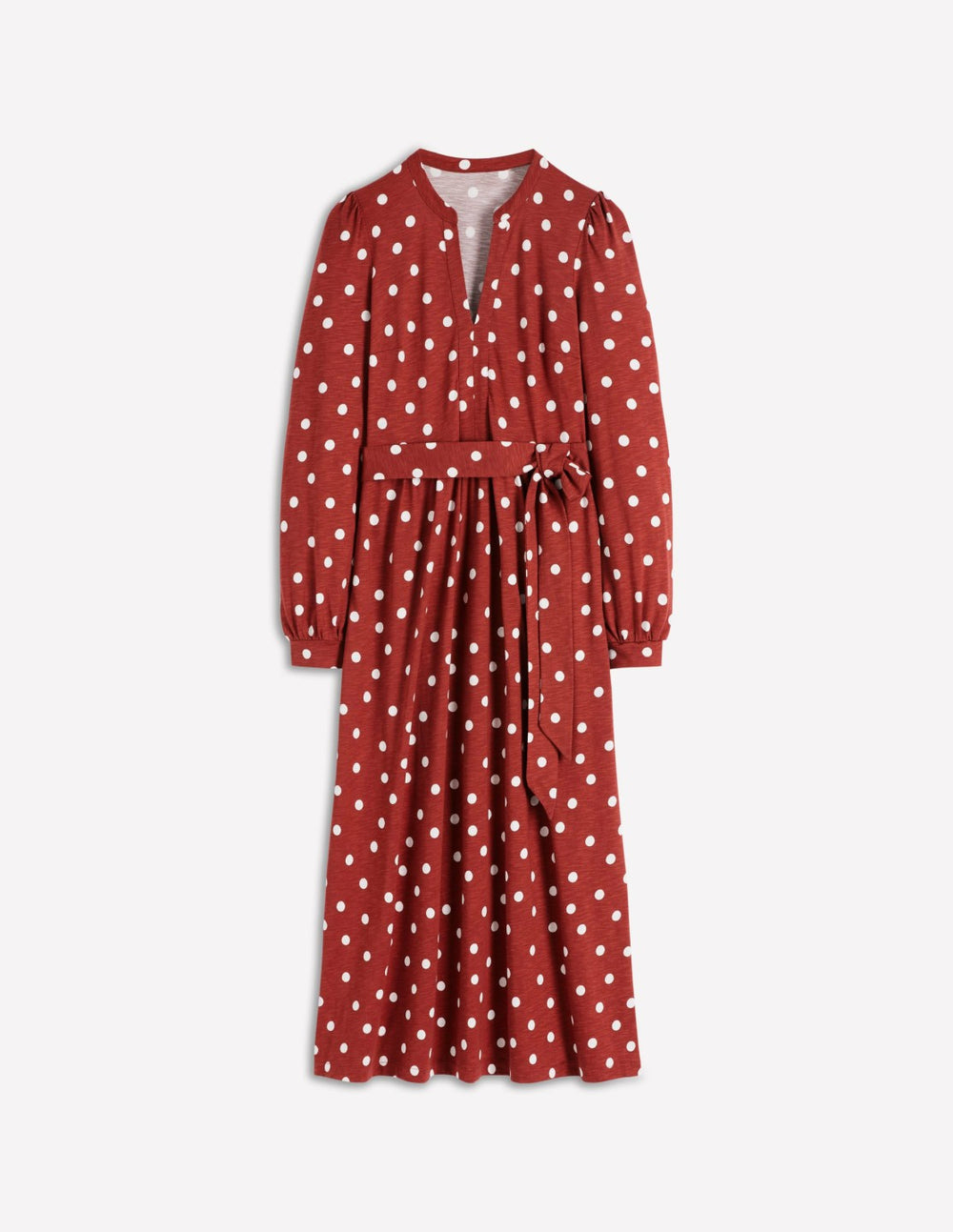 Naomi Long Sleeve Jersey Dress-Burnt Orange, Painted Dot / Boden Outlet