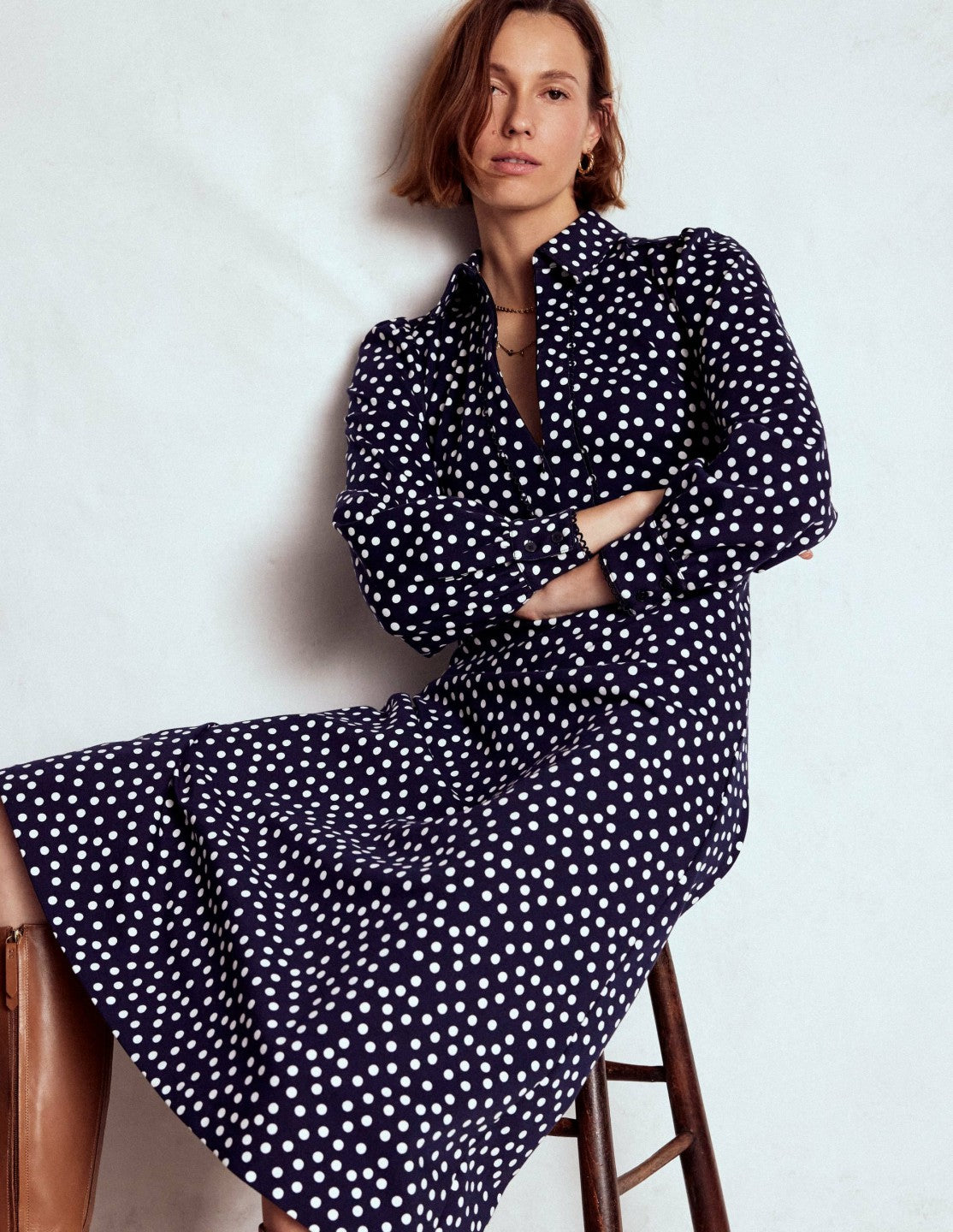 Pip Zip-Up Ponte Midi Dress-French Navy, Painted Dot / Boden Discount