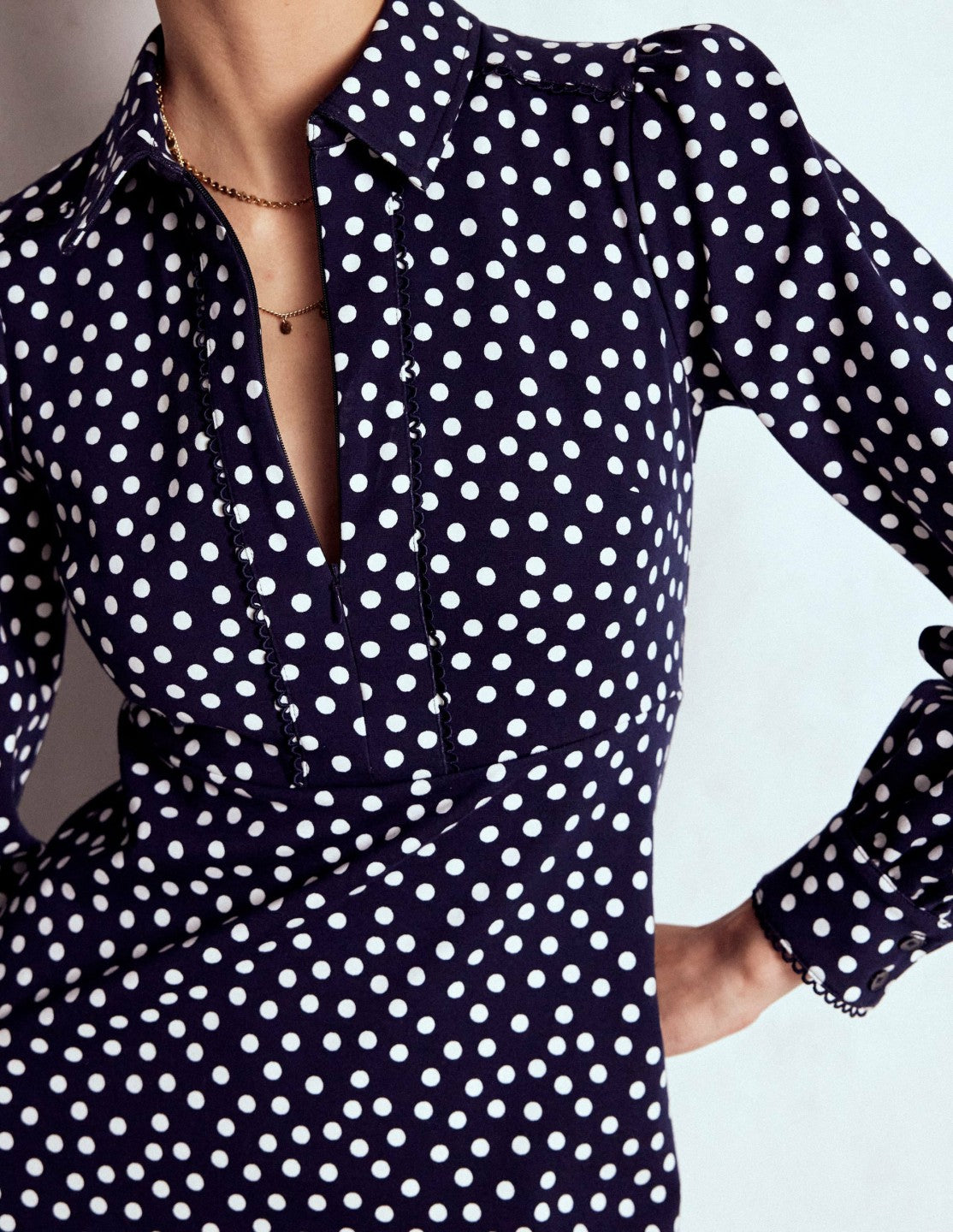 Pip Zip-Up Ponte Midi Dress-French Navy, Painted Dot / Boden Discount