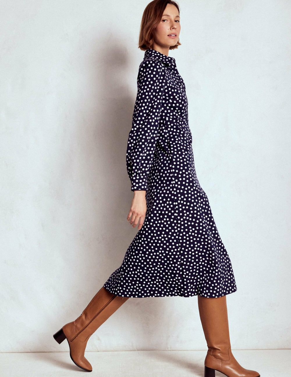 Pip Zip-Up Ponte Midi Dress-French Navy, Painted Dot / Boden Discount