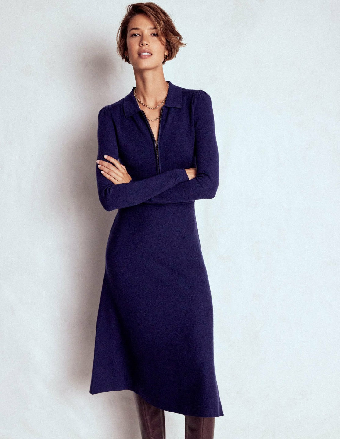Fiona Zip Front Knitted Dress-Navy / Boden us