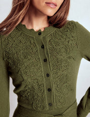 Lace Insert Knitted Midi Dress-Forest Glade / Boden