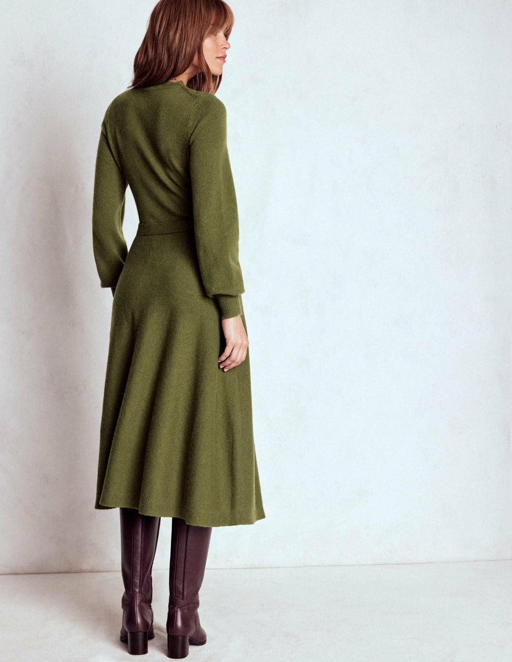 Lace Insert Knitted Midi Dress-Forest Glade / Boden