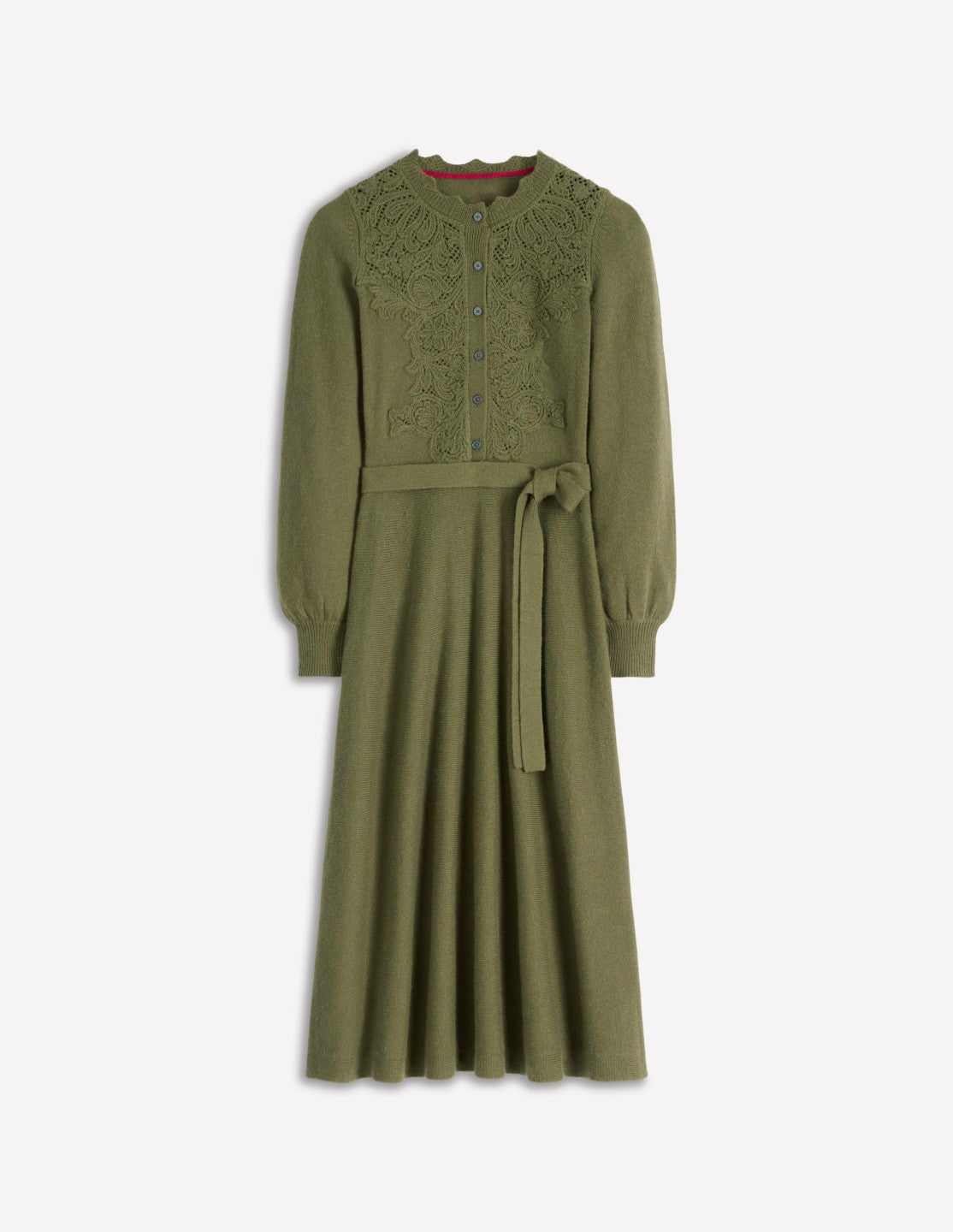 Lace Insert Knitted Midi Dress-Forest Glade / Boden