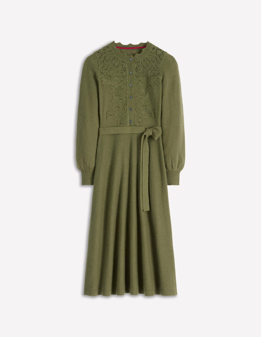 Lace Insert Knitted Midi Dress-Forest Glade / Boden