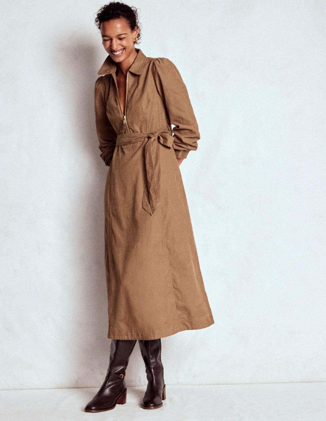 Adelaide Zip Cord Midi Dress-Latte / Boden Sale