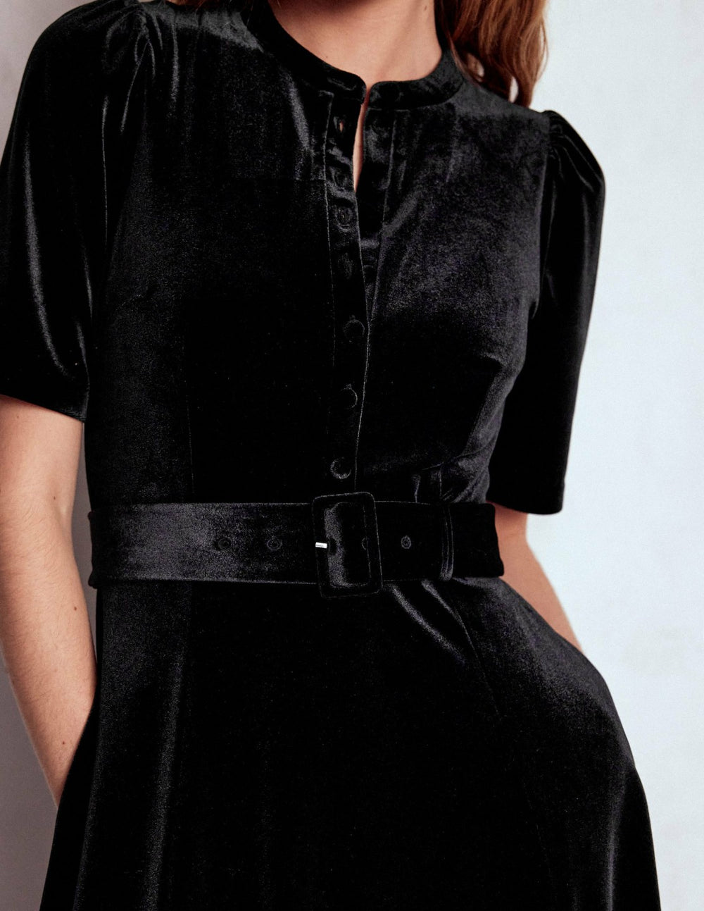 Kate Velvet Shirt Dress-Black / Boden Online