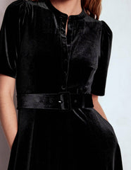 Kate Velvet Shirt Dress-Black / Boden Online