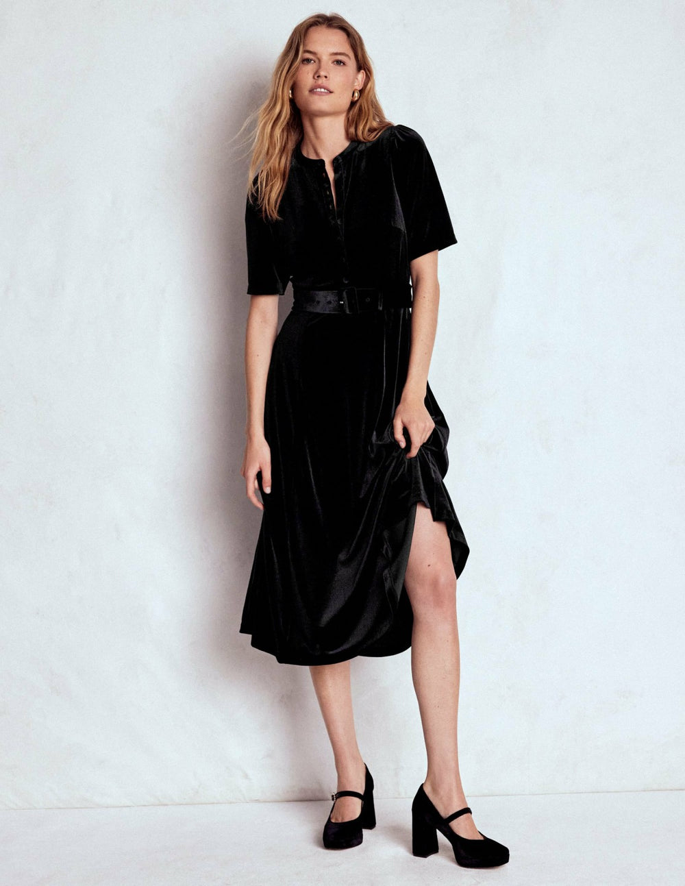 Kate Velvet Shirt Dress-Black / Boden Online