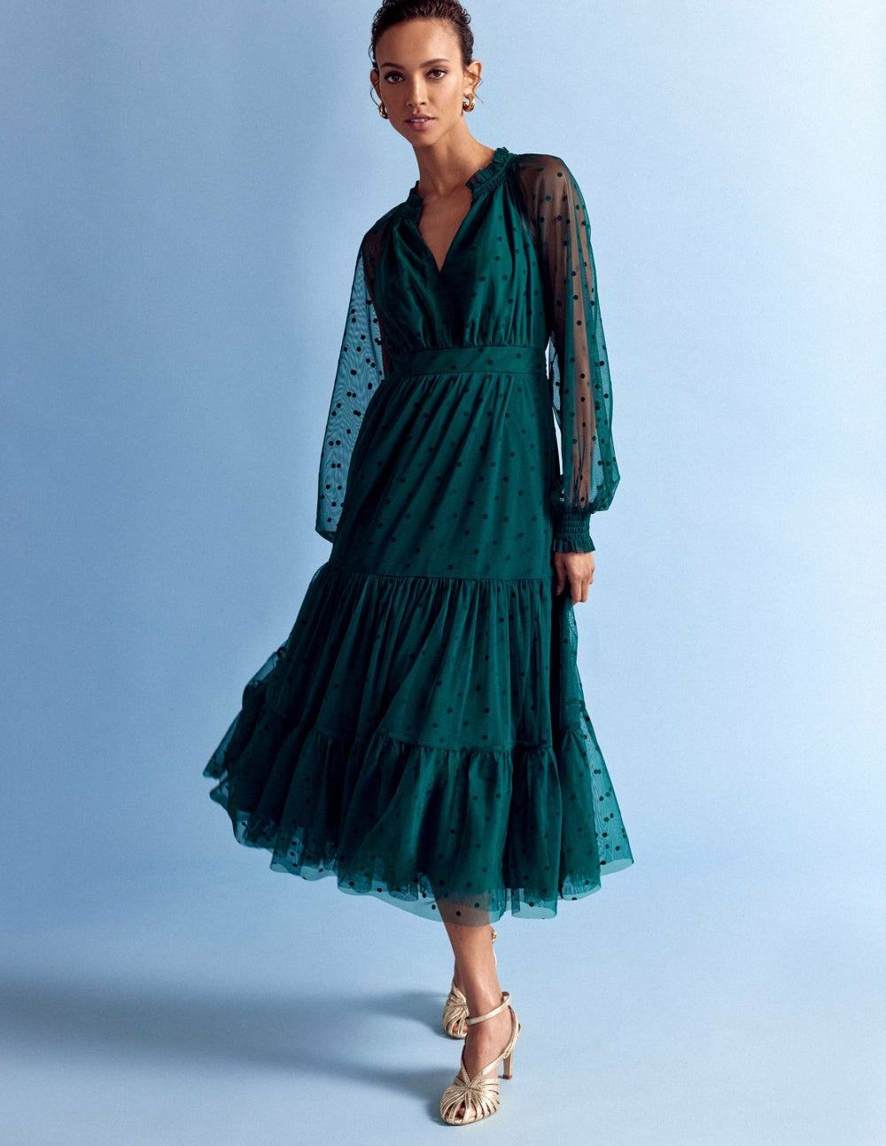 Lucille Tulle Midi Dress-Emerald Night / Boden Outlet