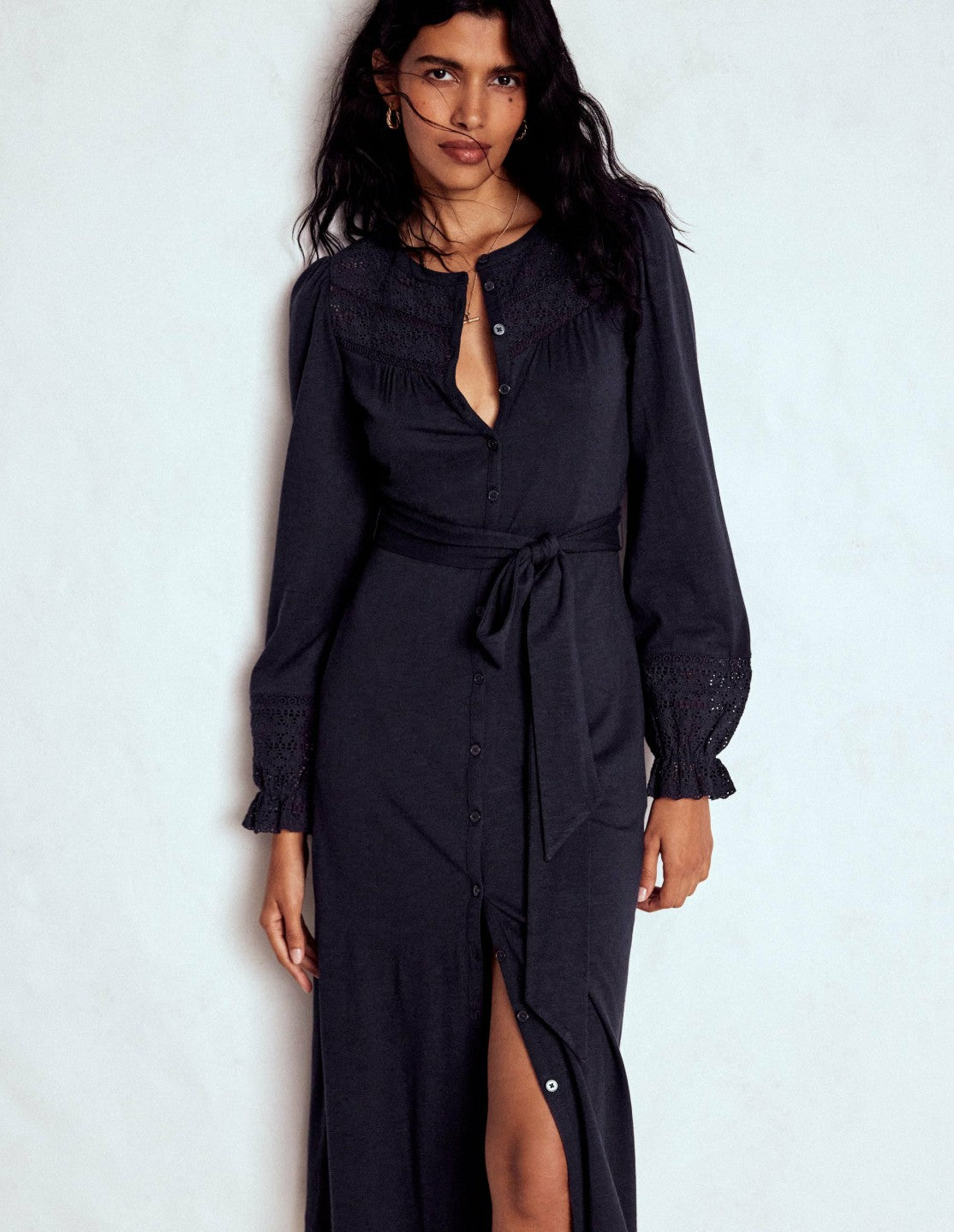 Pippa Broderie Jersey Dress-Navy / Boden On sale