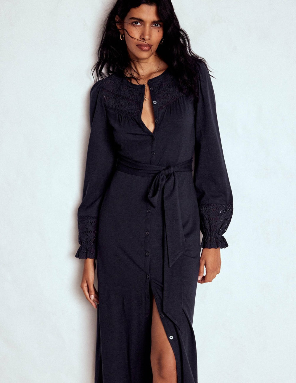 Pippa Broderie Jersey Dress-Navy / Boden On sale