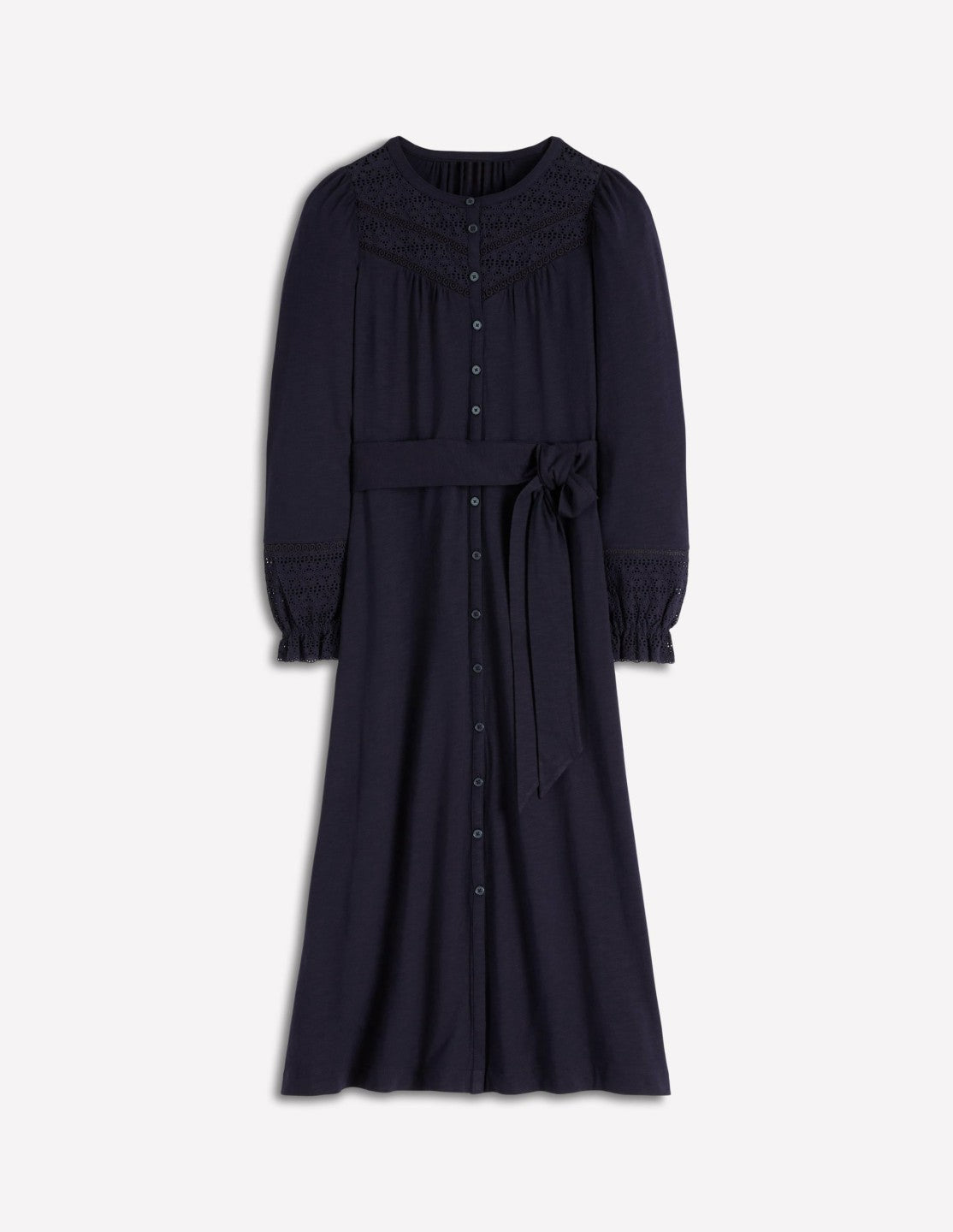 Pippa Broderie Jersey Dress-Navy / Boden On sale