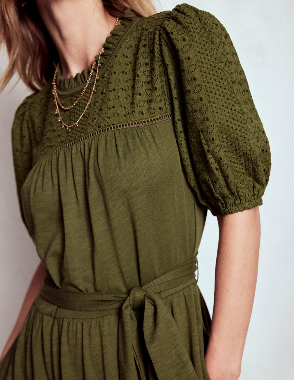 Lorelei Broderie Jersey Dress-Woodland Green / Boden Sale