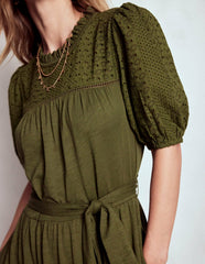 Lorelei Broderie Jersey Dress-Woodland Green / Boden Sale