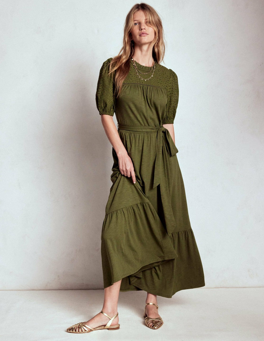 Lorelei Broderie Jersey Dress-Woodland Green / Boden Sale