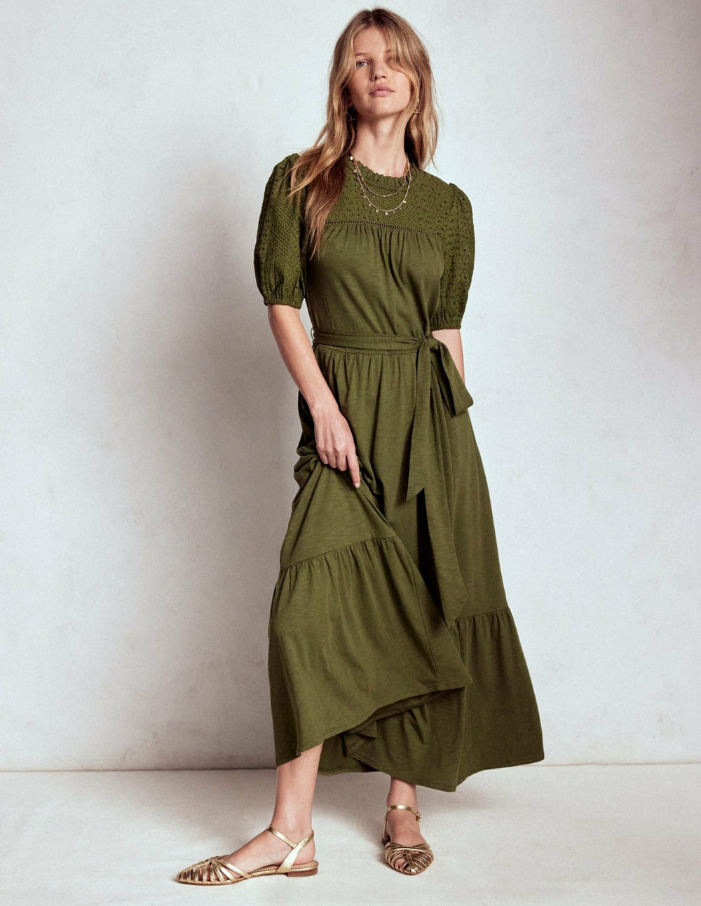 Lorelei Broderie Jersey Dress-Woodland Green / Boden Sale