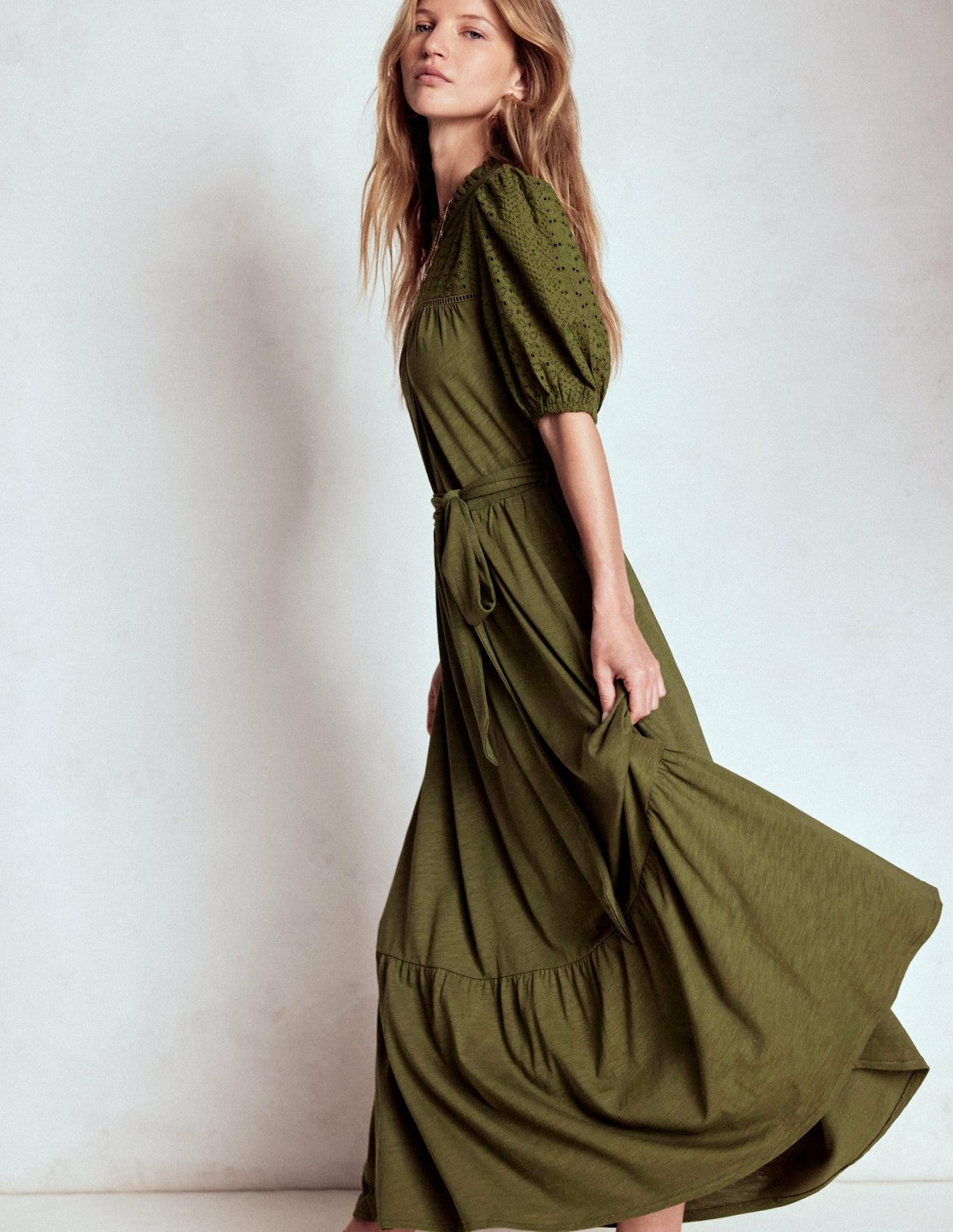 Lorelei Broderie Jersey Dress-Woodland Green / Boden Sale