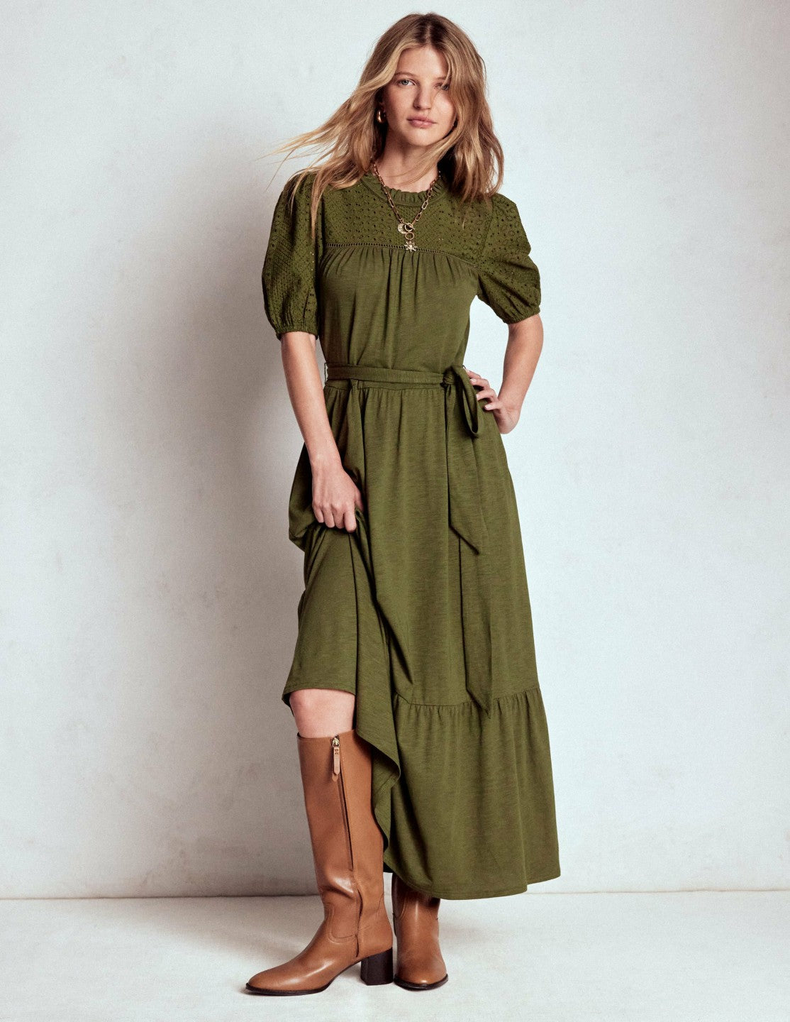 Lorelei Broderie Jersey Dress-Woodland Green / Boden Sale