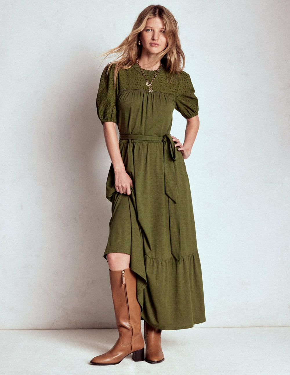 Lorelei Broderie Jersey Dress-Woodland Green / Boden Sale