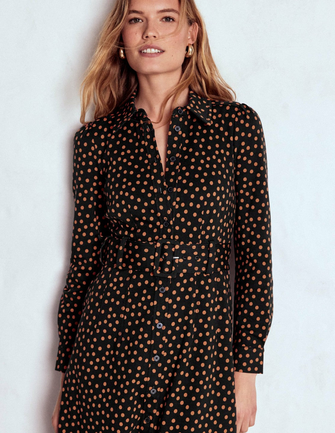 Anita Long Sleeve Shirt Dress-Black, Painted Dot / Boden Online