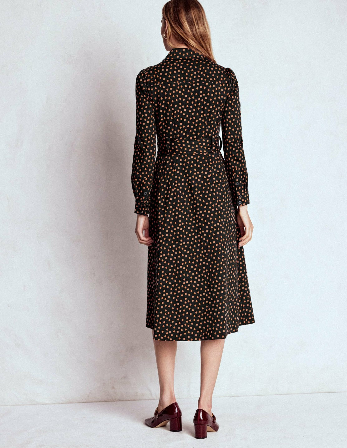 Anita Long Sleeve Shirt Dress-Black, Painted Dot / Boden Online