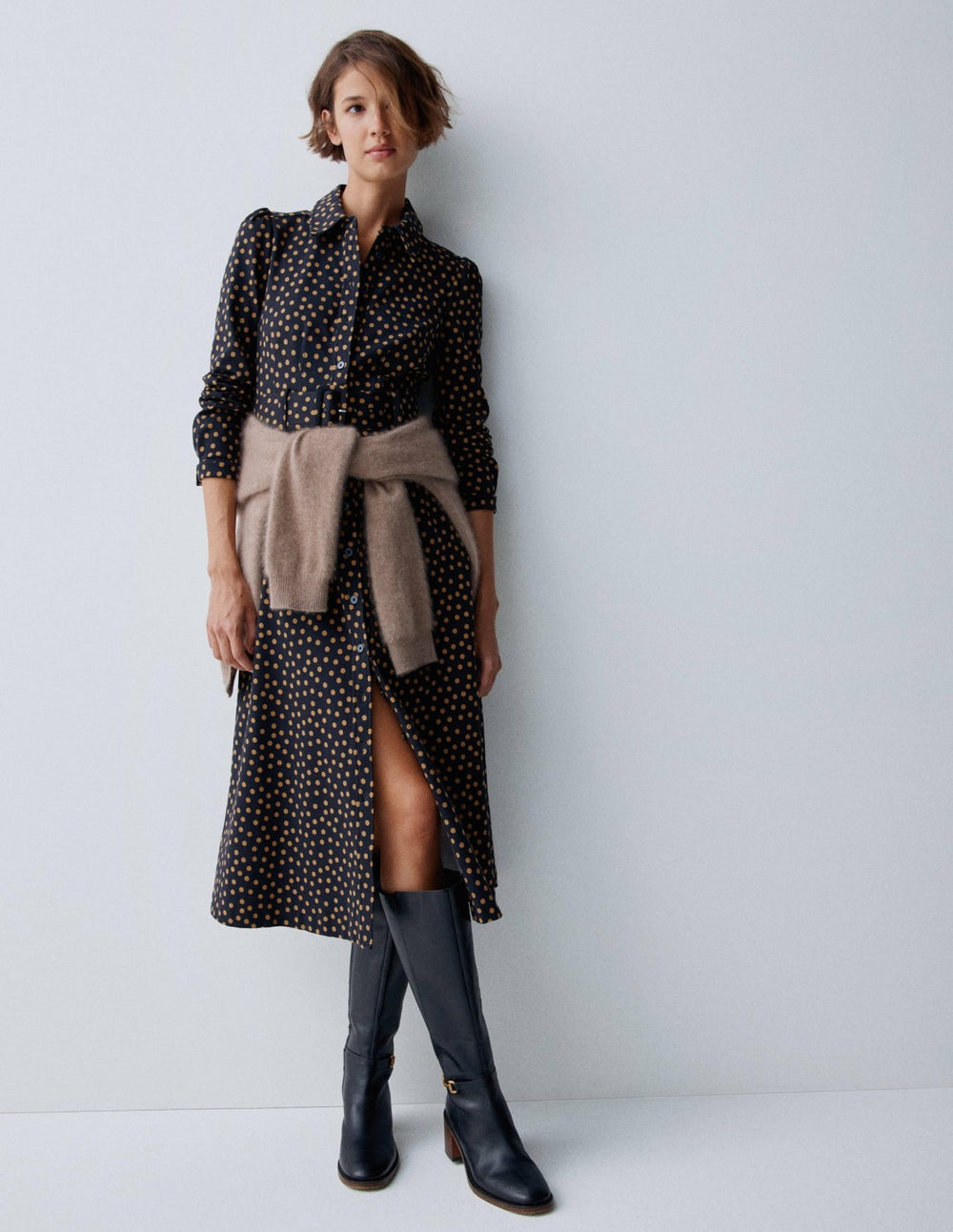 Anita Long Sleeve Shirt Dress-Black, Painted Dot / Boden Online