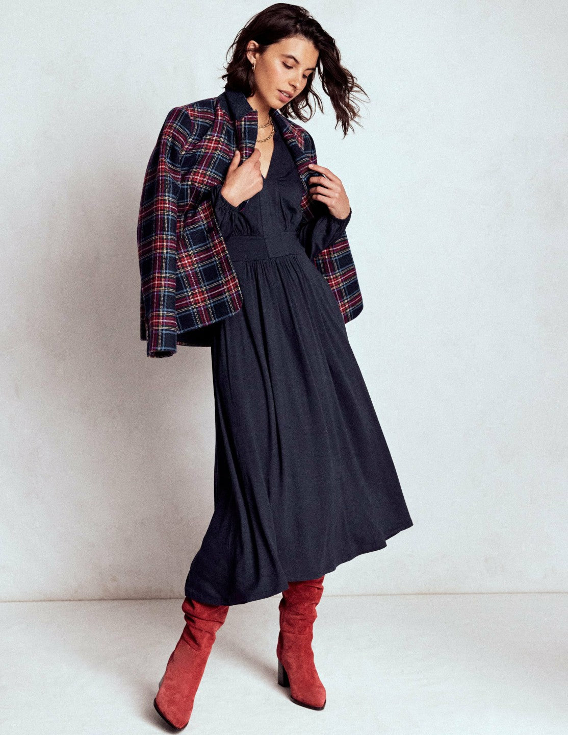 Lily Long Sleeve Midi Dress-Navy / Boden Outlet