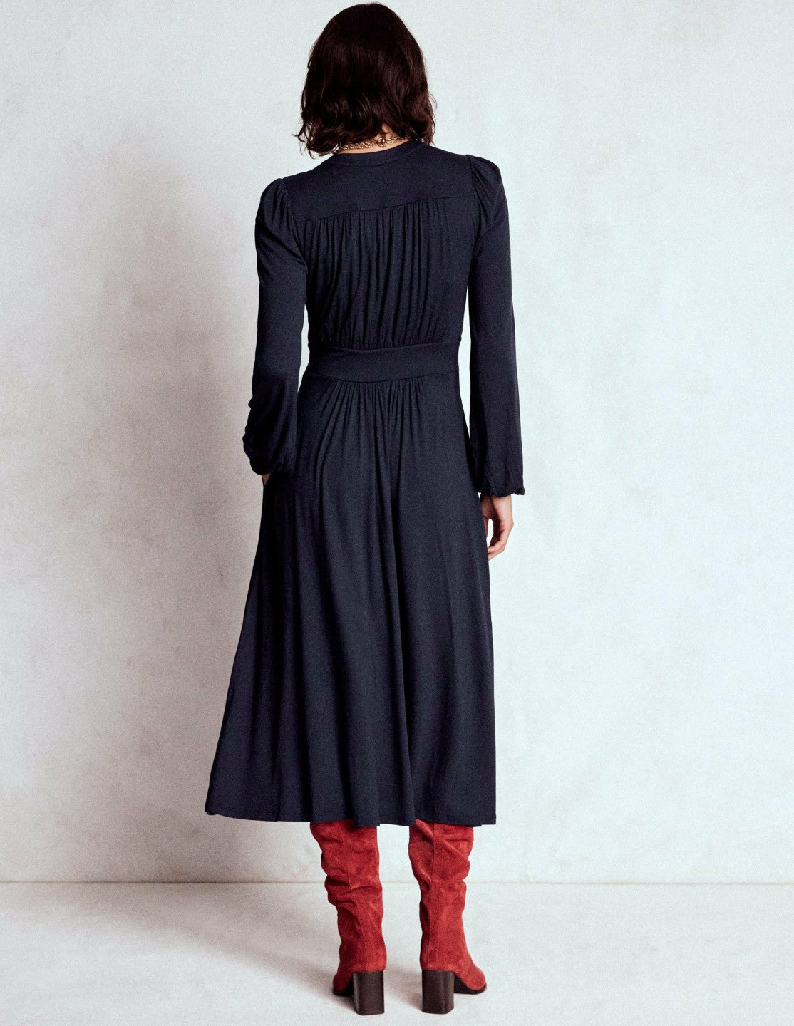 Lily Long Sleeve Midi Dress-Navy / Boden Outlet